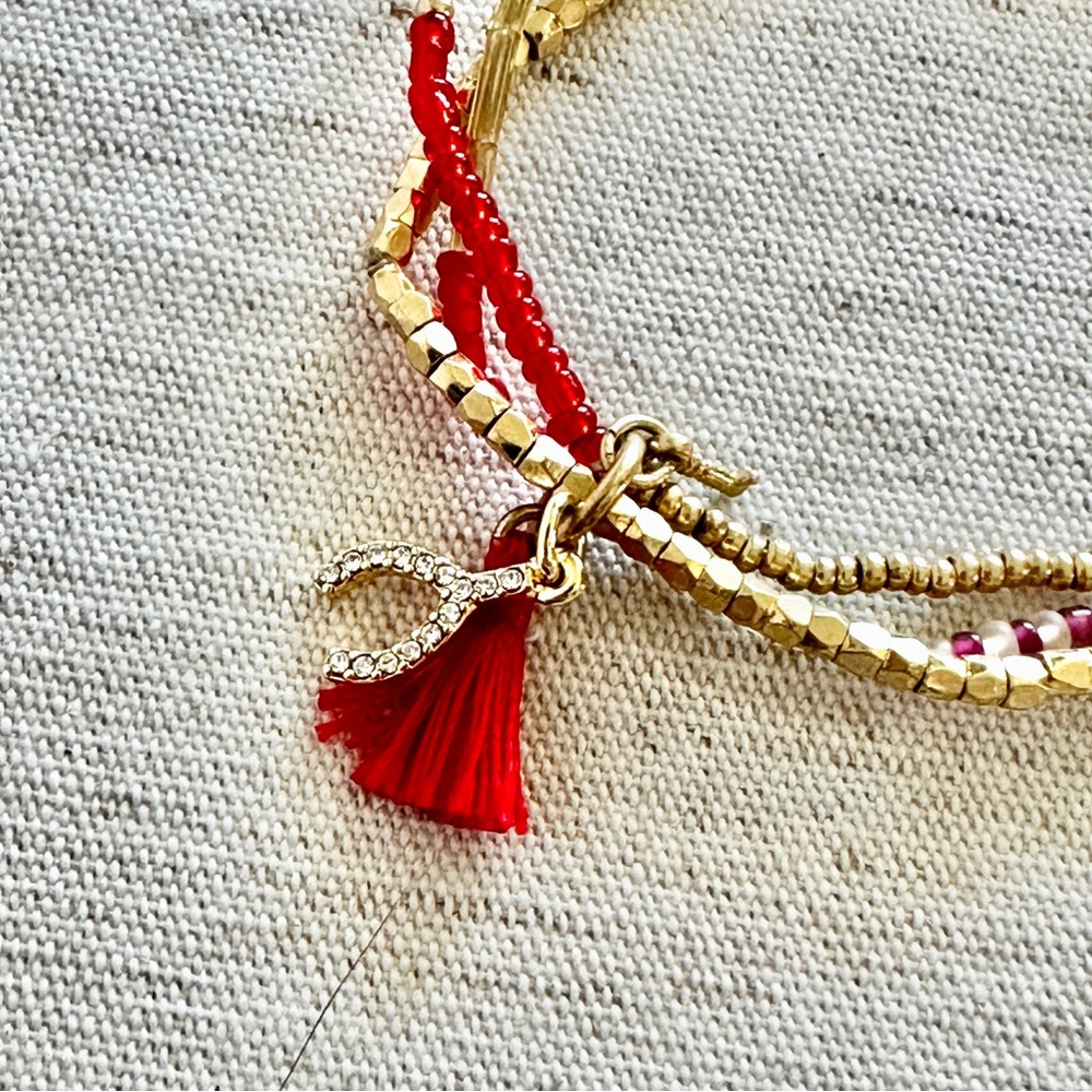 KEEP Collective 3 Stretch Trio Beaded Layering Bracelets Blue Red Yellow - Picture 3 of 8